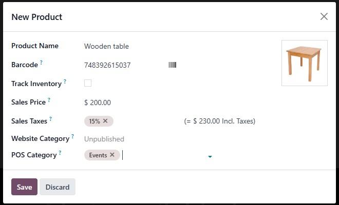 "Wooden table product information"